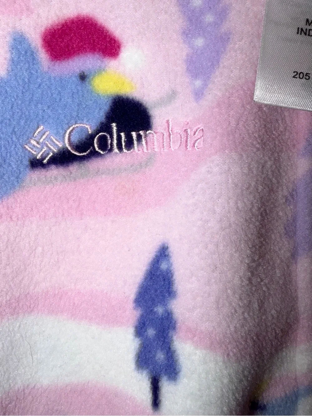 Columbia brand pink fleece hooded bunting penguin tree pattern 12 Months